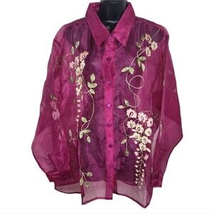 Original Anthony Plus Size Nwt sheer Floral Embroidered Blouse top Size 3x